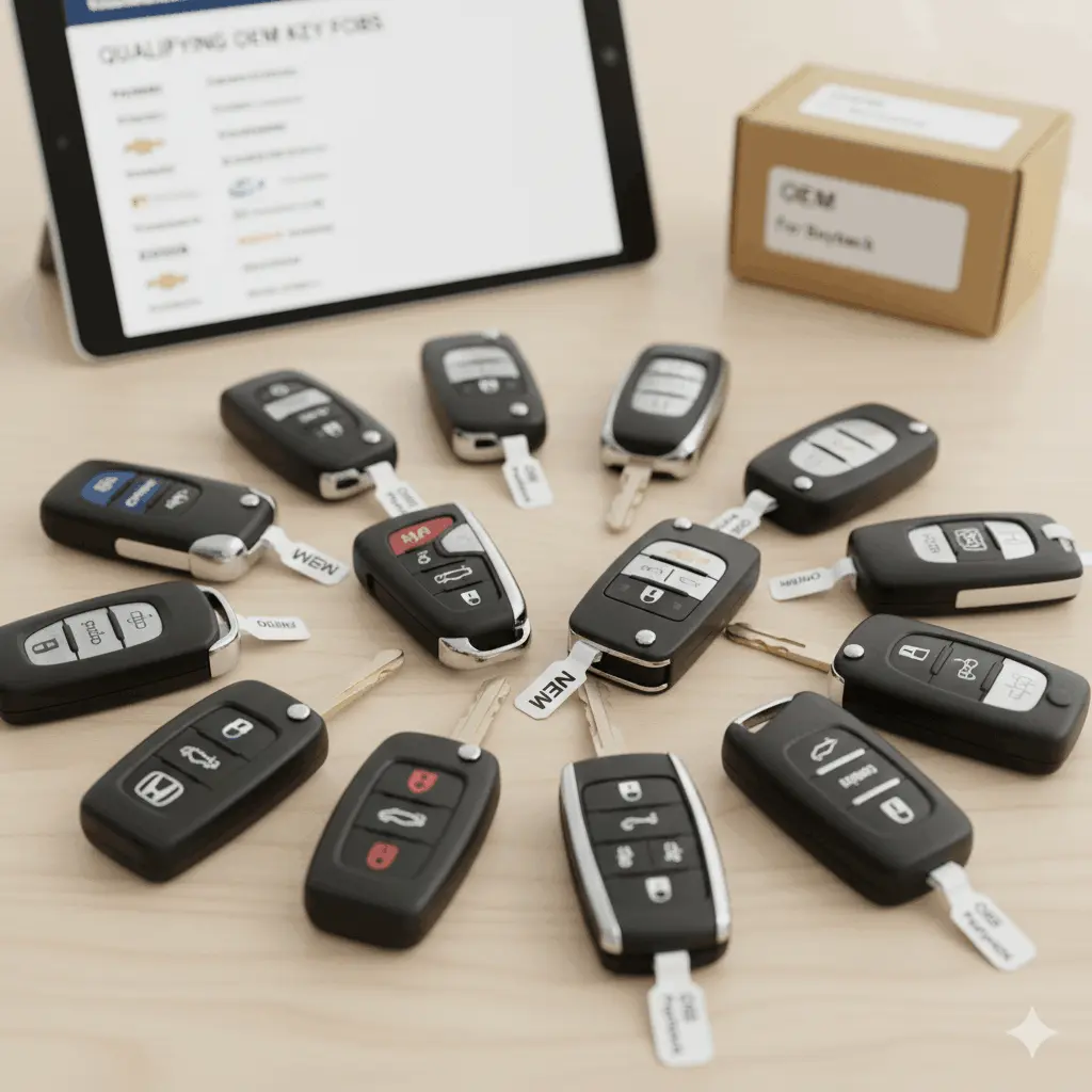 Bulk surplus key fobs for buyback program