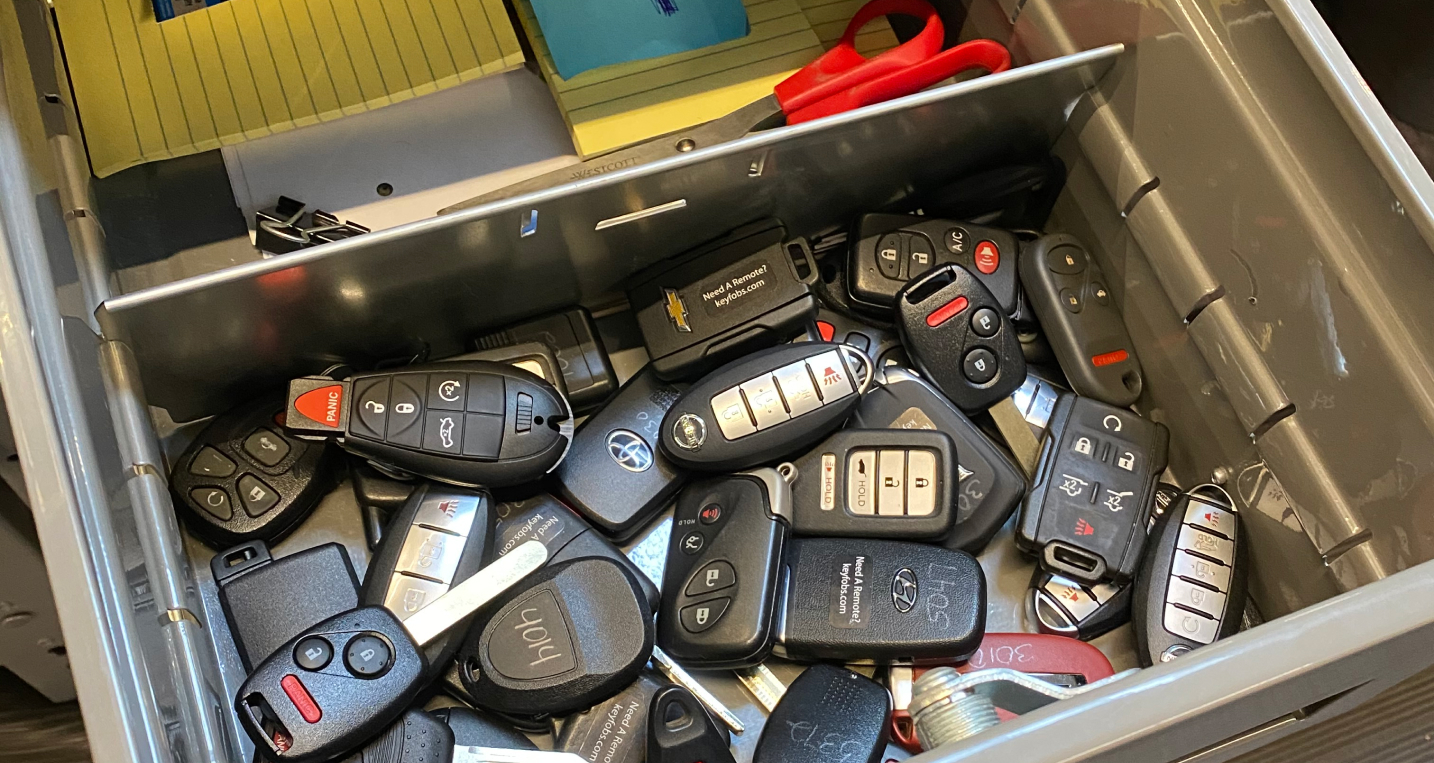 Collecting key fobs into a box